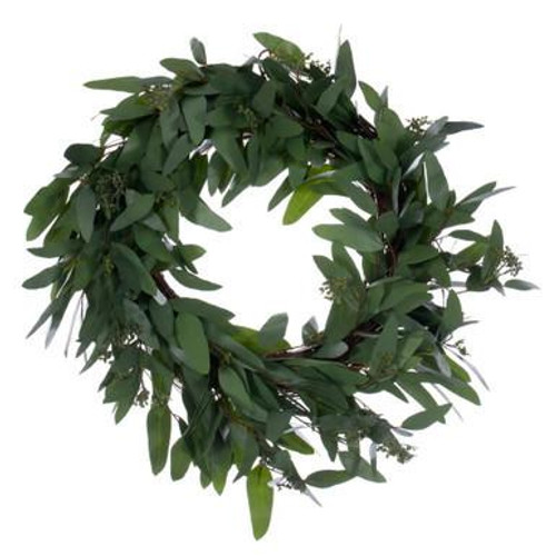  Vickerman 24" Artificial Green Seeded Willow Eucalyptus  Wreath 