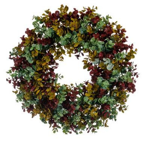  Vickerman 18" Red and Green Spiral Artificial Eucalyptus Wreath 