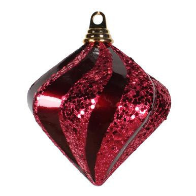 Vickerman 6" Burgundy Candy/Glitter Swirl Diamond Christmas Ornament