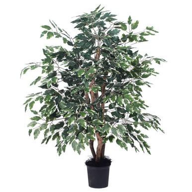 Vickerman 4' Artificial Variegated Extra Full Bush Black Plastic Pot 