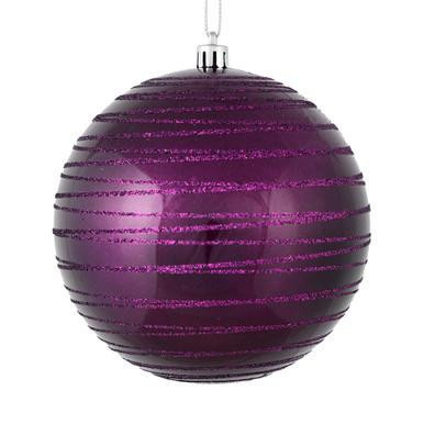  Vickerman 4.75" Plum Candy Finish Ball Christmas Ornament with Glitter Lines 4 per Bag 