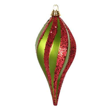 Vickerman 12" Lime and Red Glitter Swirl Drop Christmas Ornament