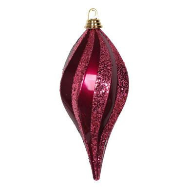 Vickerman 12" Dark Cerise Swirl Drop Christmas Ornament Features a Mix of Candy and Glitter Finishes