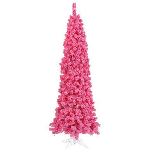  Vickerman 9' Flocked Pink Slim Fir Artificial Christmas Tree Unlit 