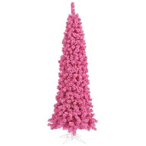  Vickerman 7.5' Unlit Flocked Pink Pencil Fir Artificial Christmas Tree 