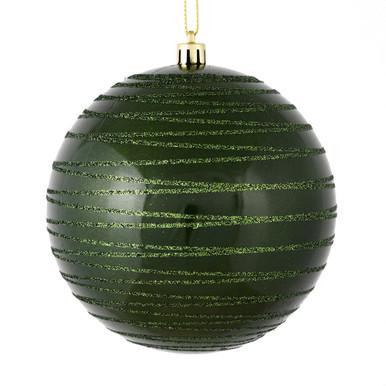 Vickerman 6" Moss Green Candy Finish Ball Christmas Ornament with Glitter Lines 3 per Bag