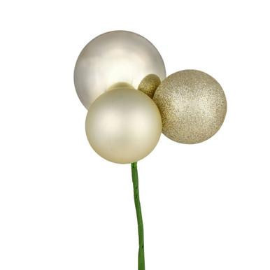  Vickerman 18" Champagne Ball Ornament Christmas Pick 4 per set 