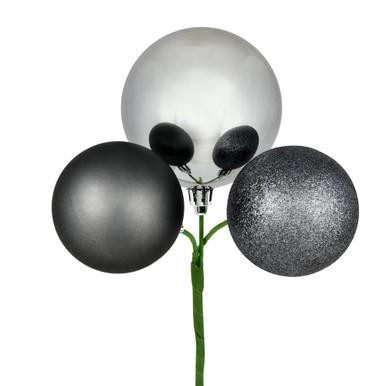  Vickerman 18" Pewter Ball Ornament Christmas Pick 4 per set 