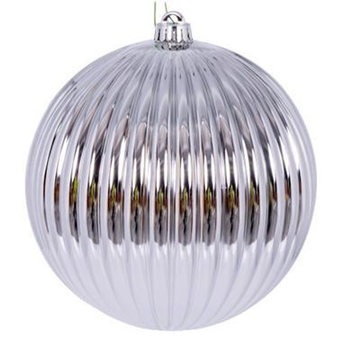  Vickerman 8" Silver Shiny Lined Ball Christmas Ornament 1 per Bag 