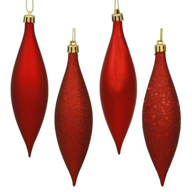Vickerman 5.5" Red Finial Drop Christmas Ornament Assorted 4 Finish 8 per Pack
