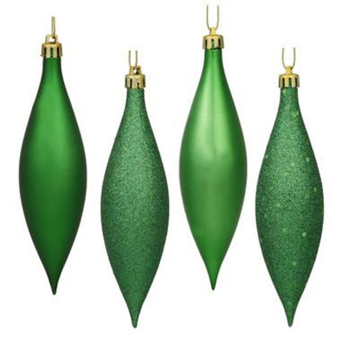  Vickerman 5.5" Green Finial Drop Christmas Ornament Assorted 4 Finish 8 per Pack 