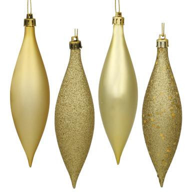  Vickerman 5.5" Gold Finial Drop Christmas Ornament Assorted 4 Finish 8 per Pack 