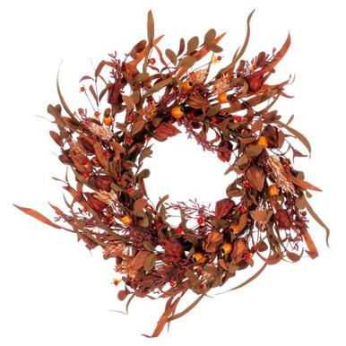 Vickerman 22" Autumn Orange Artificial Assorted Leaf Wreath with Berries