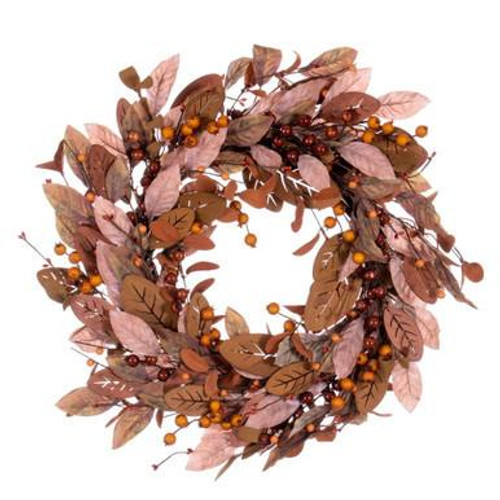  Vickerman 22" Green Brown Artificial Leaf Wreath 