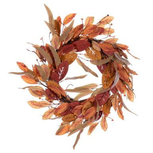  Vickerman 22" Cream Red Artificial Leaf Wreath 