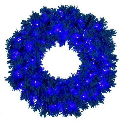  Vickerman 24" Flocked Turquoise Fir Artificial Wreath Dura-Lit Turquoise LED Mini Lights 