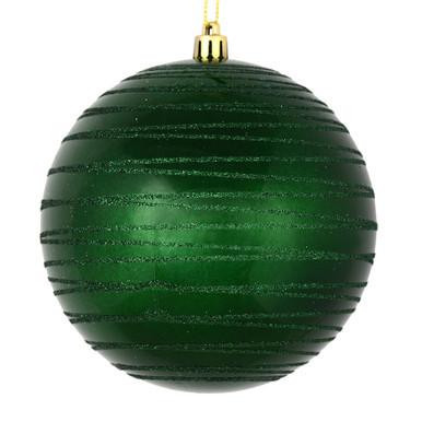  Vickerman 6" Emerald Candy Finish Ball Christmas Ornament with Glitter Lines 3 per Bag 