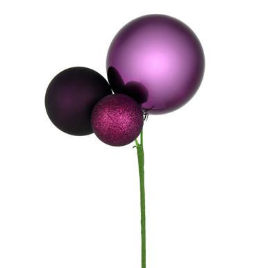  Vickerman 18" Plum Ball Ornament Christmas Pick Set of 3 