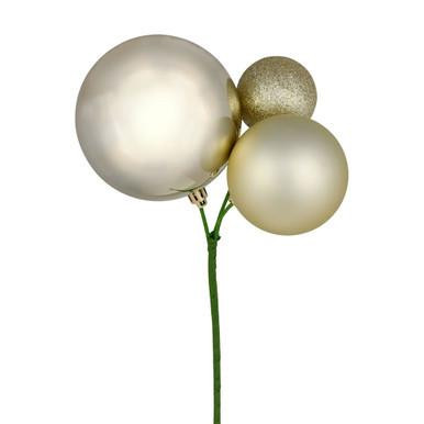  Vickerman 18" Champagne Ball Ornament Christmas Pick Set of 3 