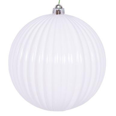 Vickerman 8" White Shiny Lined Ball Christmas Ornament 1 per Bag