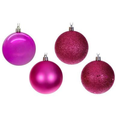  Vickerman 3" Hot Pink 4-Finish Ball Christmas Ornament Set 16 per box 