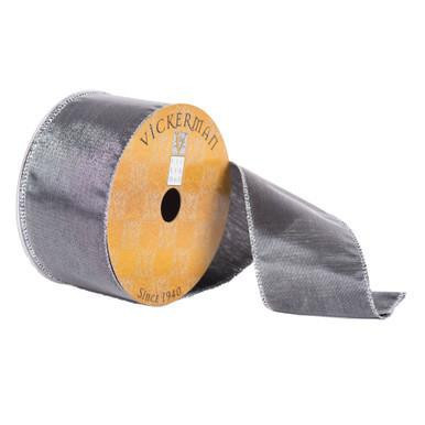 Vickerman 2.5" x 10 Yards Gray Shiny Woven with Silver Wired Edge Ribbon