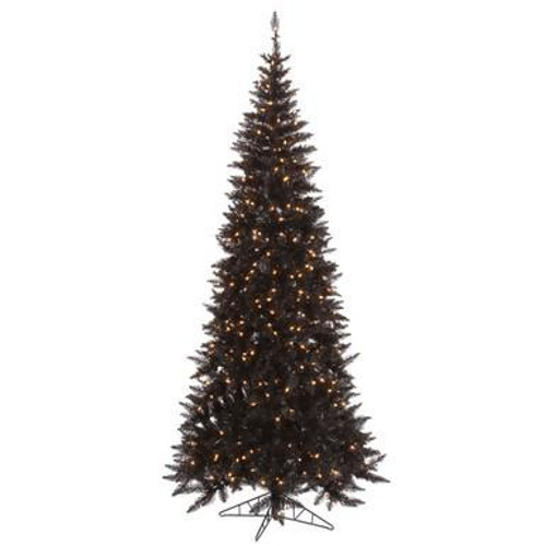 Vickerman 6.5' Black Fir Slim Artificial Christmas Tree Warm White Dura-lit LED Lights 