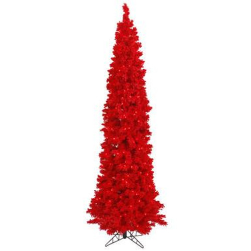  Vickerman 4.5' Flocked Red Pencil Fir Artificial Christmas Tree Red Dura-lit LED Lights 