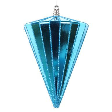 Vickerman 6" Shiny Turquoise Cone Christmas Ornament 3 per bag