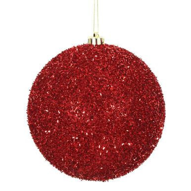 Vickerman 6" Red Tinsel Ball Christmas Ornament 2 per Bag