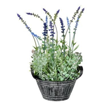 Vickerman 14.5" Artificial Lavender in Galvanized Pot