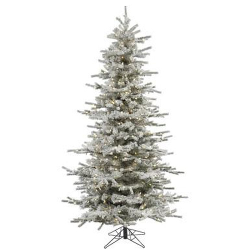  Vickerman 10' Flocked Sierra Fir Slim Artificial Christmas Tree 1100 Pure White LED lights 