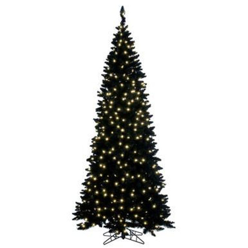  Vickerman 4.5' x 25" Flocked Black Fir Slim Christmas Tree Warm White LED Mini Lights 