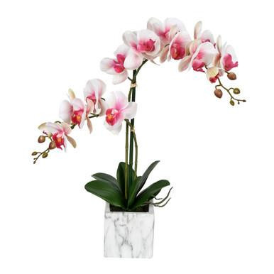 Vickerman 22" Artificial Potted Real Touch Pink and White Phalaenopsis Spray
