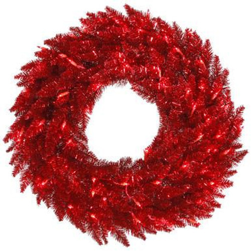  Vickerman 60" Tinsel Red Fir Artificial Christmas Wreath Red Dura-Lit LED lights 