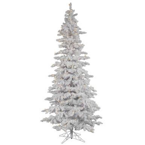  Vickerman 6.5' Flocked White Slim Artificial Christmas Tree Pure White LED Lights 