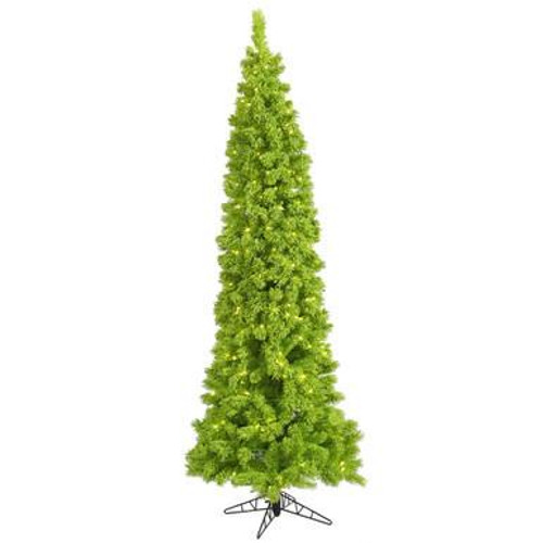  Vickerman 6.5' Flocked Lime Pencil Fir Artificial Christmas Tree Lime Dura-lit LED Lights 
