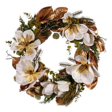 Vickerman 30" White Artificial Magnolia Wreath