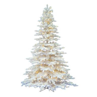 Vickerman 12' Flocked White Spruce Artificial Christmas Tree Pure White LED Lights