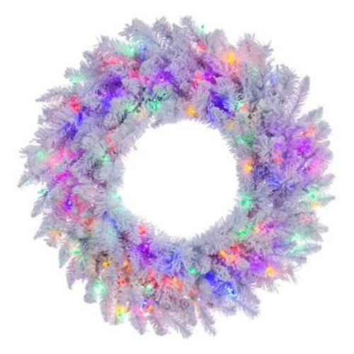  Vickerman 30" Flocked White Wreath Multi-Colored Dura-lit LED Mini Lights 