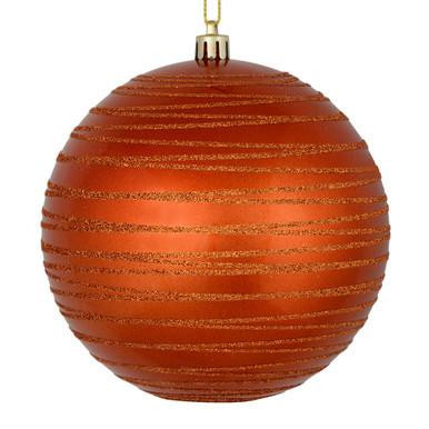 Vickerman 4.75" Burnished Orange Candy Finish Ball Christmas Ornament with Glitter Lines 4 per Bag
