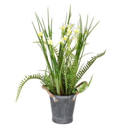  Vickerman 16.5" Artificial Daffodil in Galvanized Pot 