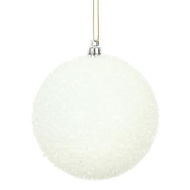 Vickerman 4" White Tinsel Ball Christmas Ornament 4 per Bag