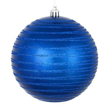  Vickerman 4.75" Blue Candy Finish Ball Christmas Ornament with Glitter Lines 4 per Bag 