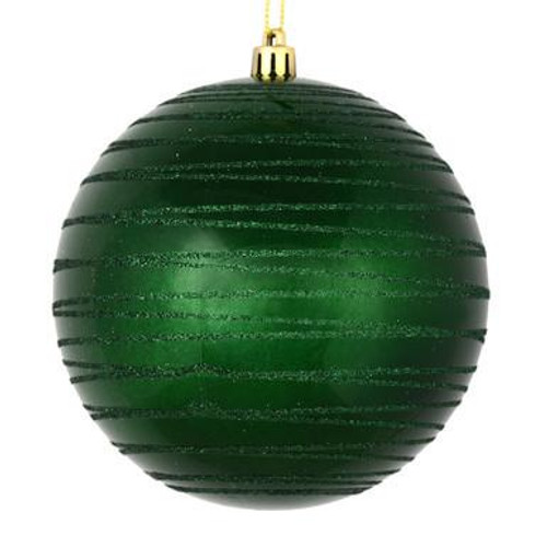  Vickerman 4.75" Emerald Candy Finish Ball Christmas Ornament with Glitter Lines 4 per Bag 