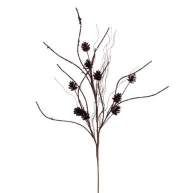 Vickerman 32" Chocolate Mini Pinecone Twig Glitter Spray 6 per bag