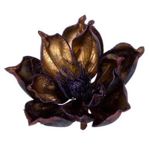  Vickerman 7" Artificial Chocolate Glitter Magnolia on Clip 2 pieces per bag 