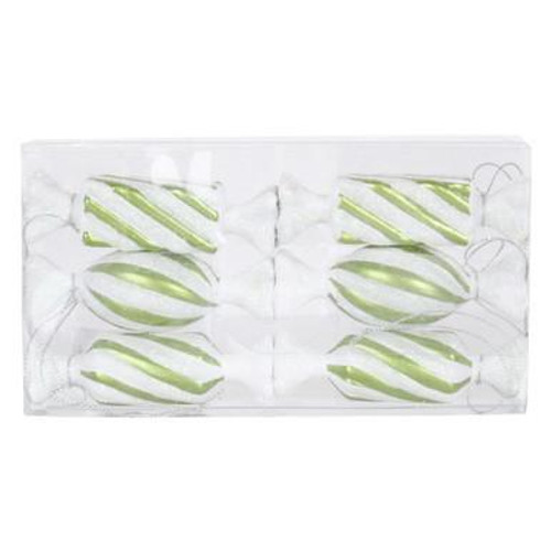  Vickerman 4" Lime-White Candy Christmas Ornament 6 per Box 