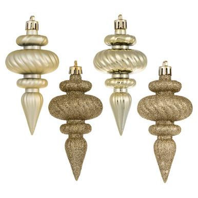 Vickerman 4" Champagne 4-Finish Finial Christmas Ornament 8 per Box