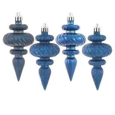  Vickerman 4" Midnight Blue 4-Finish Finial Christmas Ornament 8 per Box 